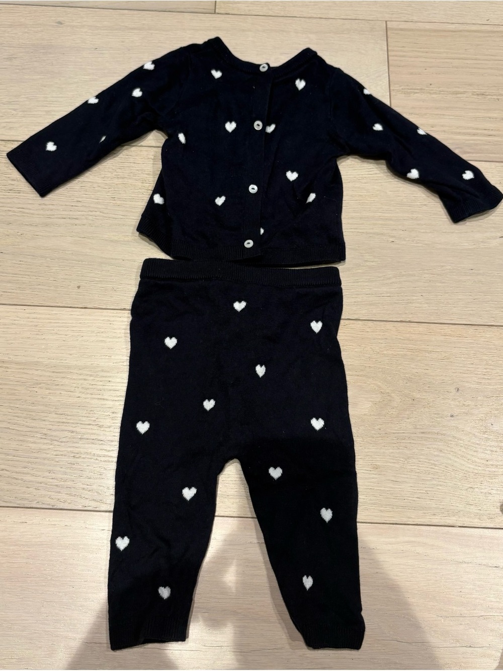 Jacadi Navy and White Heart Knit Baby Girl Set, 6M